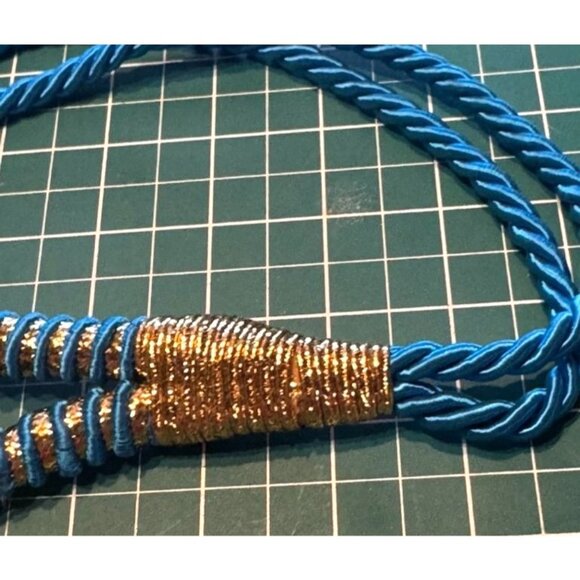 VTG Blue Gold Cord Belt With Large Hammered Metal Centerpiece Fairycore